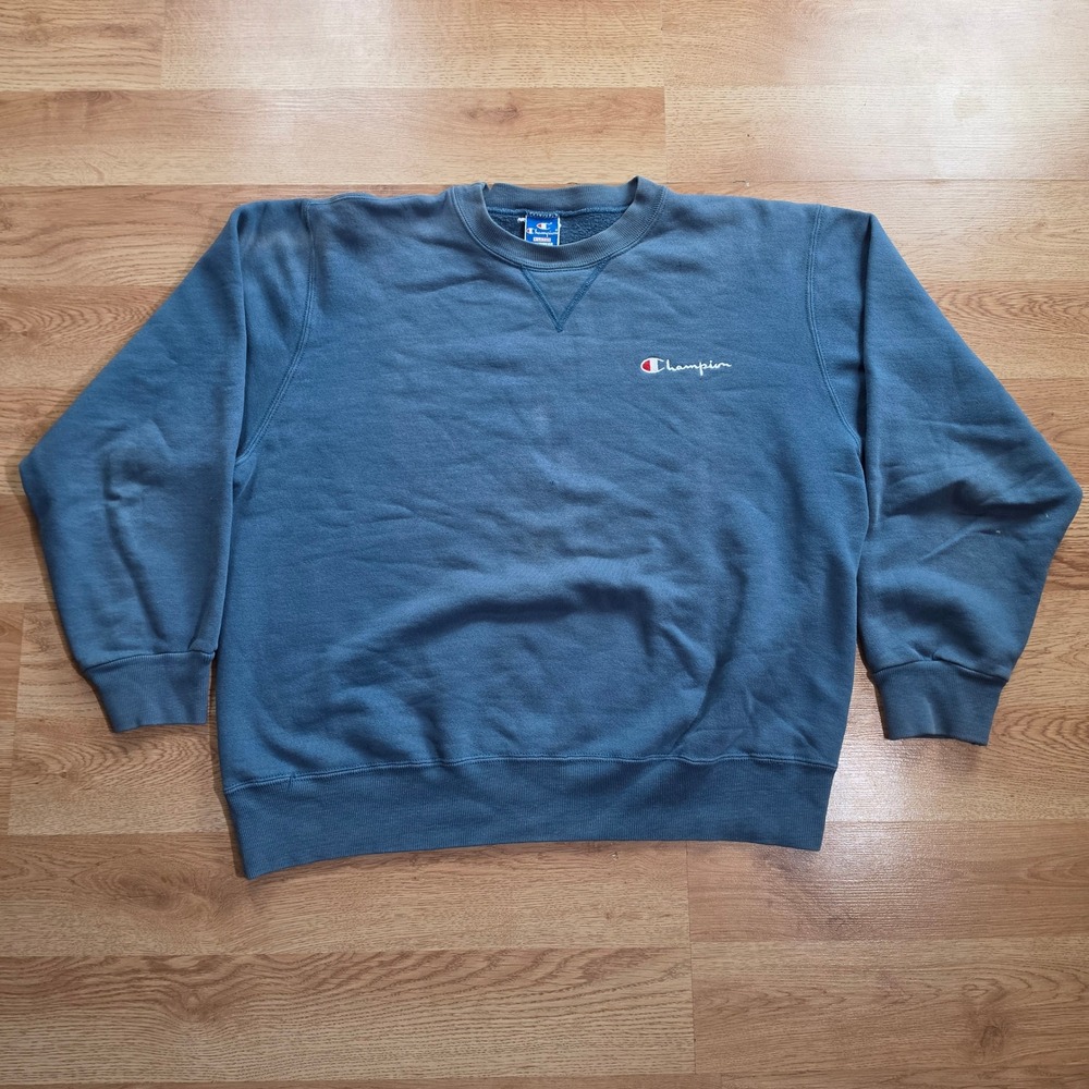 Vintage Champion Sweatshirt Mens XL Blue Vintage Made in USA Crewneck Blank Fade